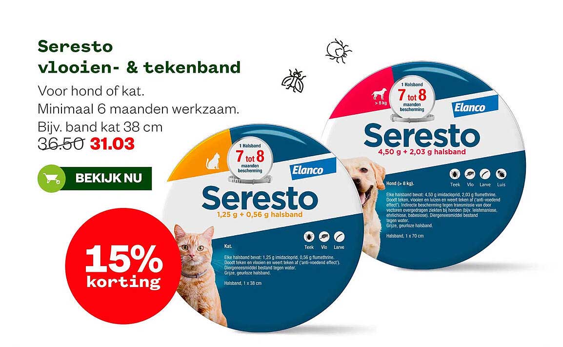 Seresto vlooien- & tekenband 15% korting
