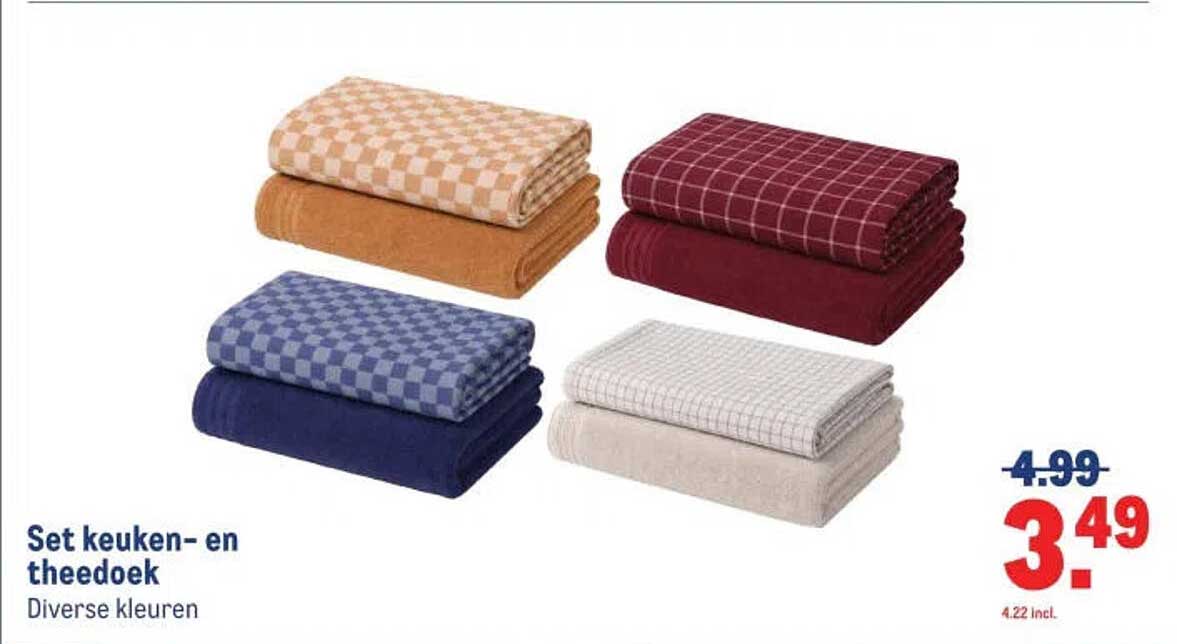 Set keuken- en theedoek Diverse kleuren