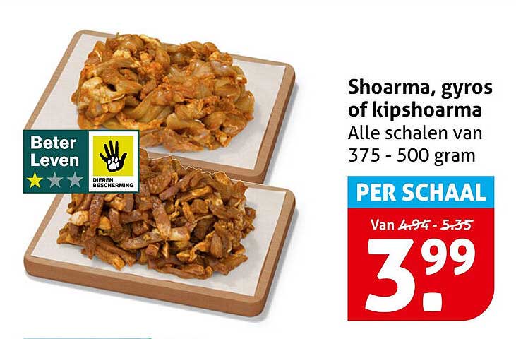Shoarma, gyros of kipshoarma PER SCHAAL