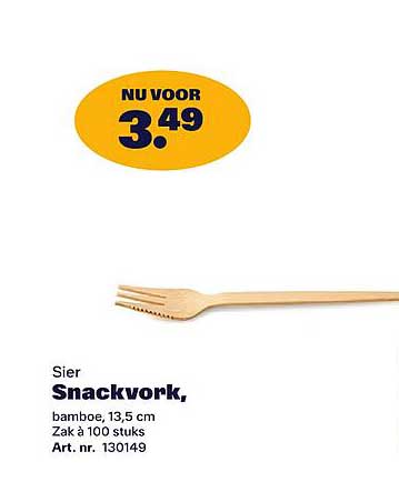 Sier Snackvork, bamboe, 13,5 cm Zak á 100 stuks Art. nr. 130149