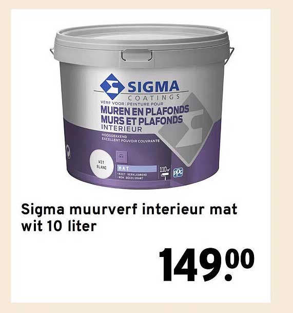 Sigma muurverf interieur mat wit 10 liter