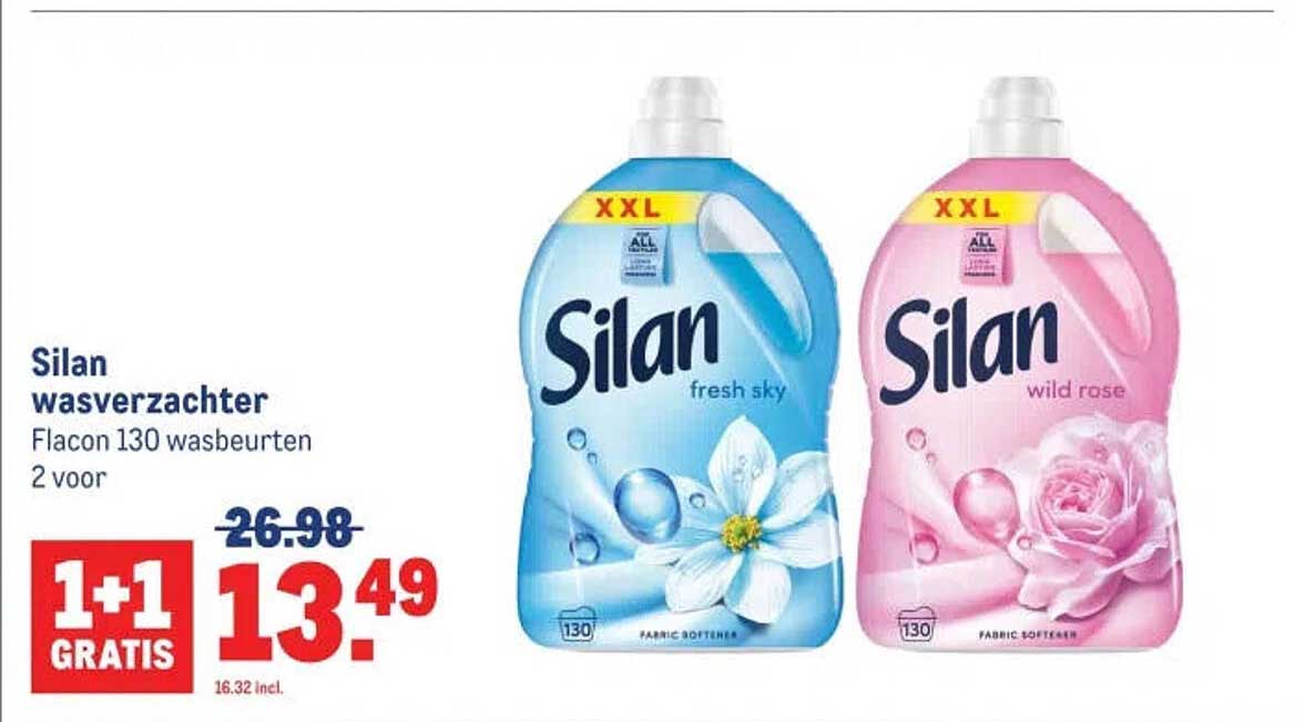 Silan wasverzachter Flacon 130 wasbeurten 2 voor 1+1 GRATIS