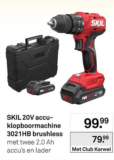 SKIL 20V accu-klopboormachine 3021HB brushless met twee 2.0 Ah accu’s en lader