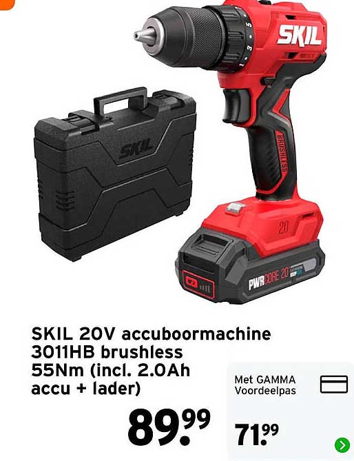 SKIL 20V accuboormachine 3011HB brushless 55Nm (incl. 2.0Ah accu + lader)
