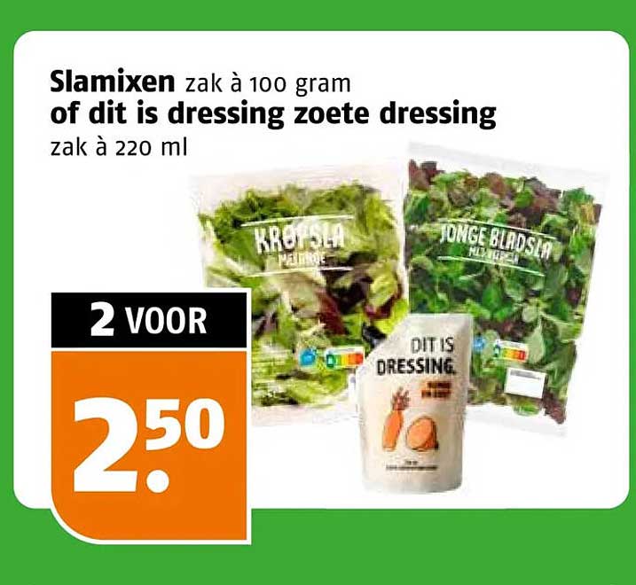 Slamixen zak à 100 gram of dit is dressing zoete dressing zak à 220 ml