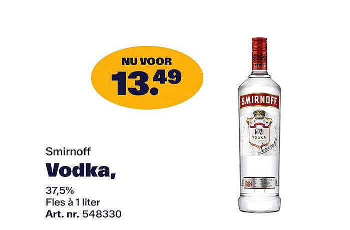 Smirnoff Vodka, 37,5% Fles à 1 liter