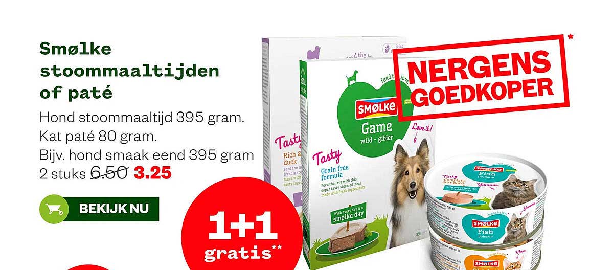Smølke stoommaaltijden of paté 1+1 gratis