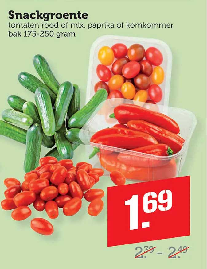 Snackgroente tomaten rood of mix, paprika of komkommer bak 175-250 gram