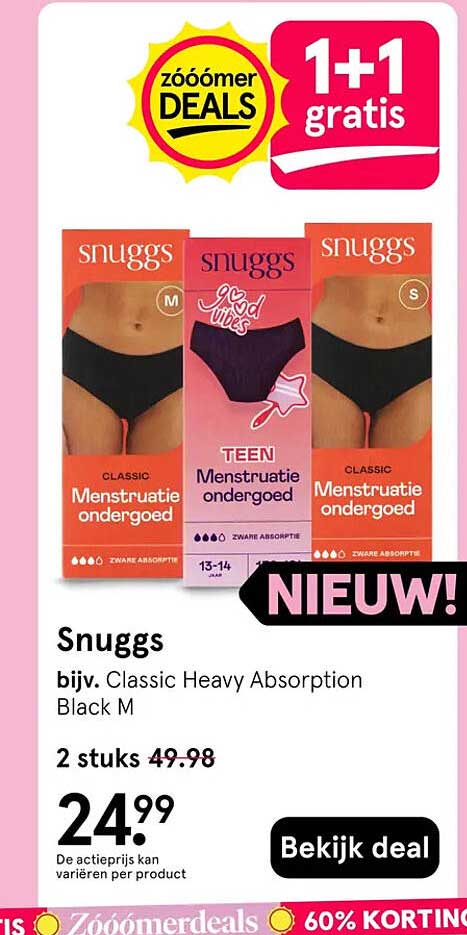 Snuggs bijv. Classic Heavy Absorption Black M 1+1 gratis