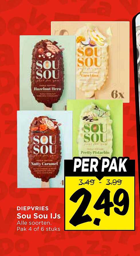 Sou Sou IJs Alle soorten. Pak 4 of 6 stuks PER PAK