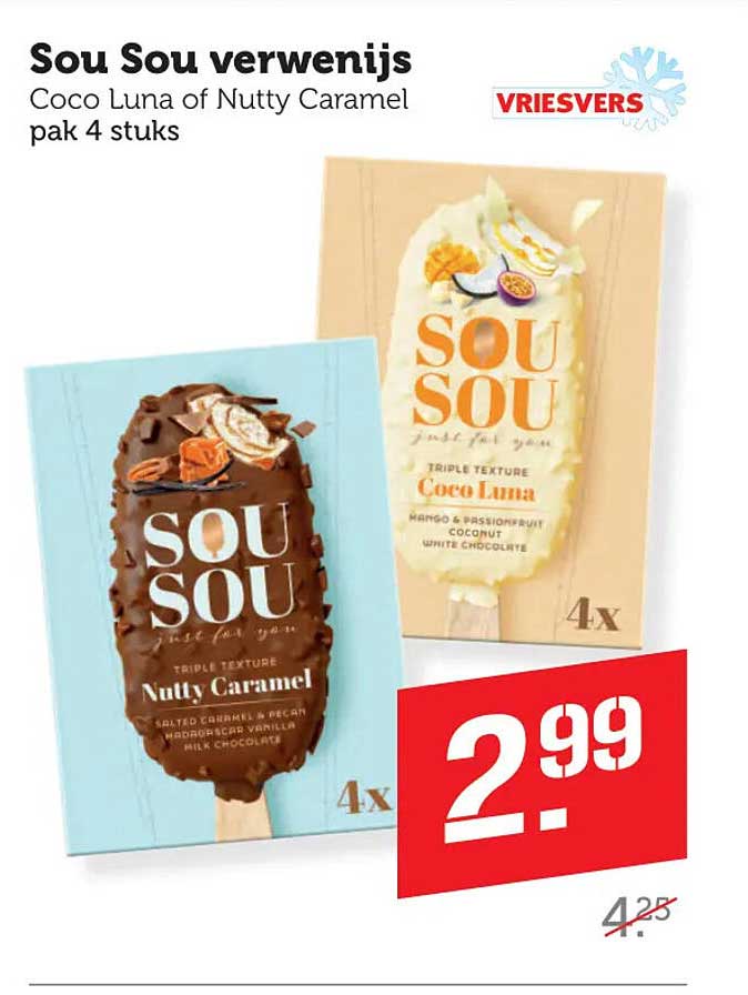 Sou Sou verwenijs Coco Luna of Nutty Caramel pak 4 stuks VRIJSVERS
