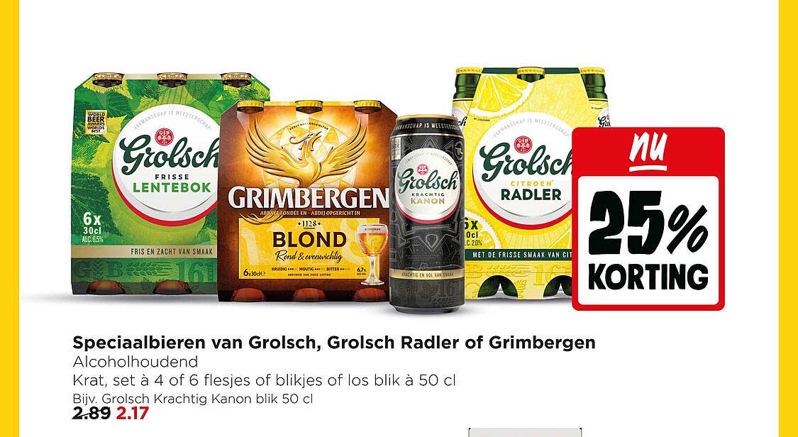 Speciaalbieren van Grolsch, Grolsch Radler of Grimbergen 25% korting