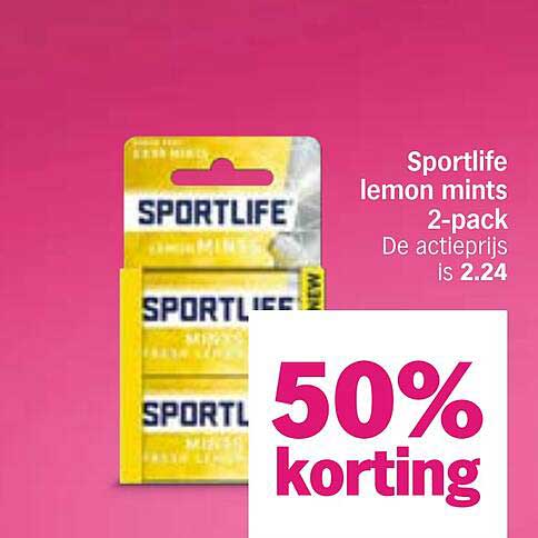Sportlife lemon mints 2-pack 50% korting