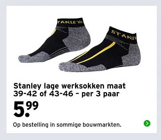 Stanley lage werksokken maat 39-42 of 43-46 – per 3 paar