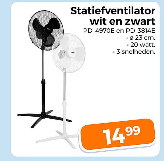 Statiefventilator wit en zwart PD-4970E en PD-3814E