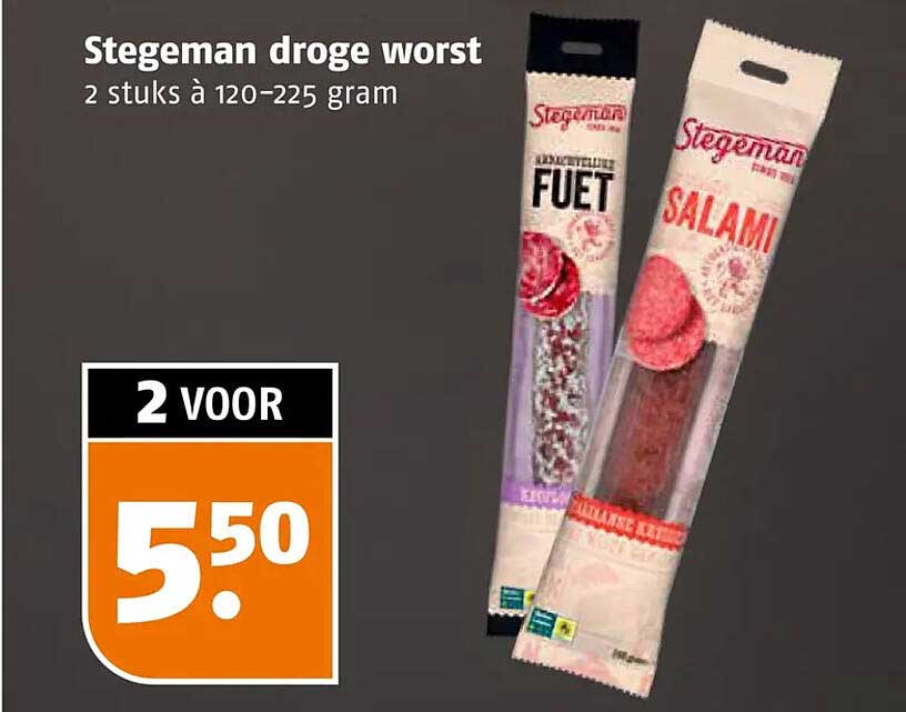 Stegeman droge worst 2 stuks à 120–225 gram 2 voor