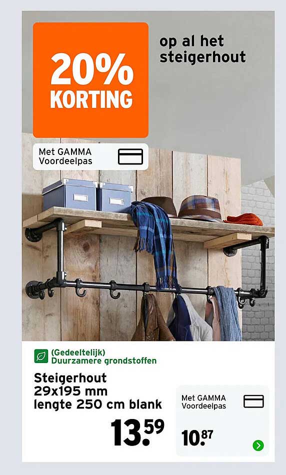 Steigerhout 29x195 mm lengte 250 cm blank 20% KORTING