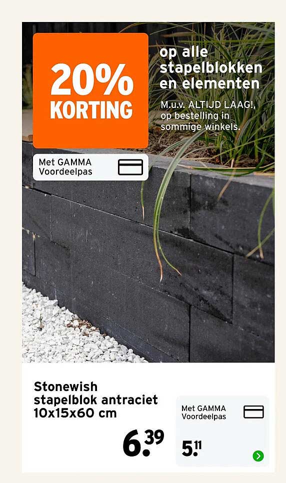 Stonewish stapelblok antraciet 10x15x60 cm 20% KORTING op alle stapelblokken en elementen