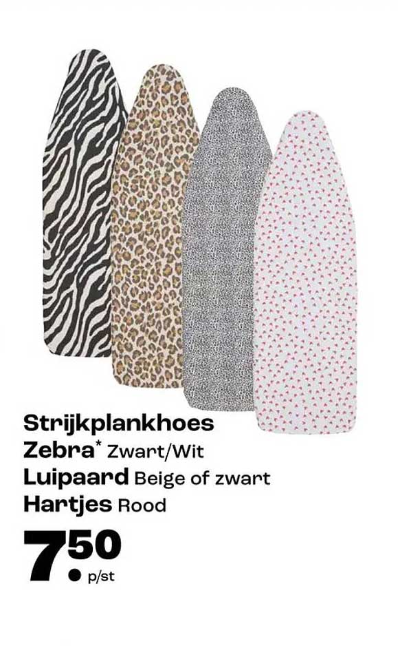 Strijkplankhoes Zebra* Zwart/Wit Luipaard Beige of zwart Hartjes Rood
