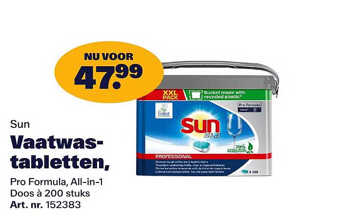 Sun Vaatwastabletten, Pro Formula, All-in-1 Doos à 200 stuks