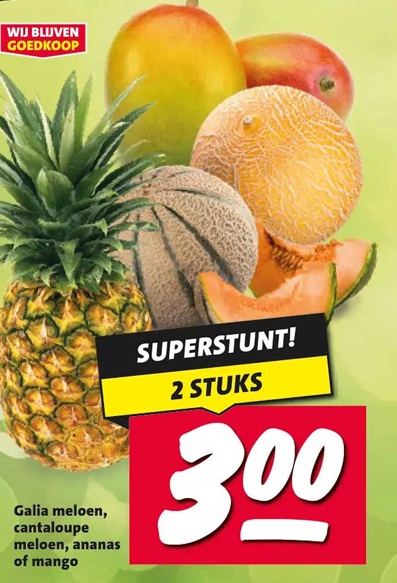 SUPERSTUNT! 2 STUKS Galia meloen, cantaloupe meloen, ananas of mango