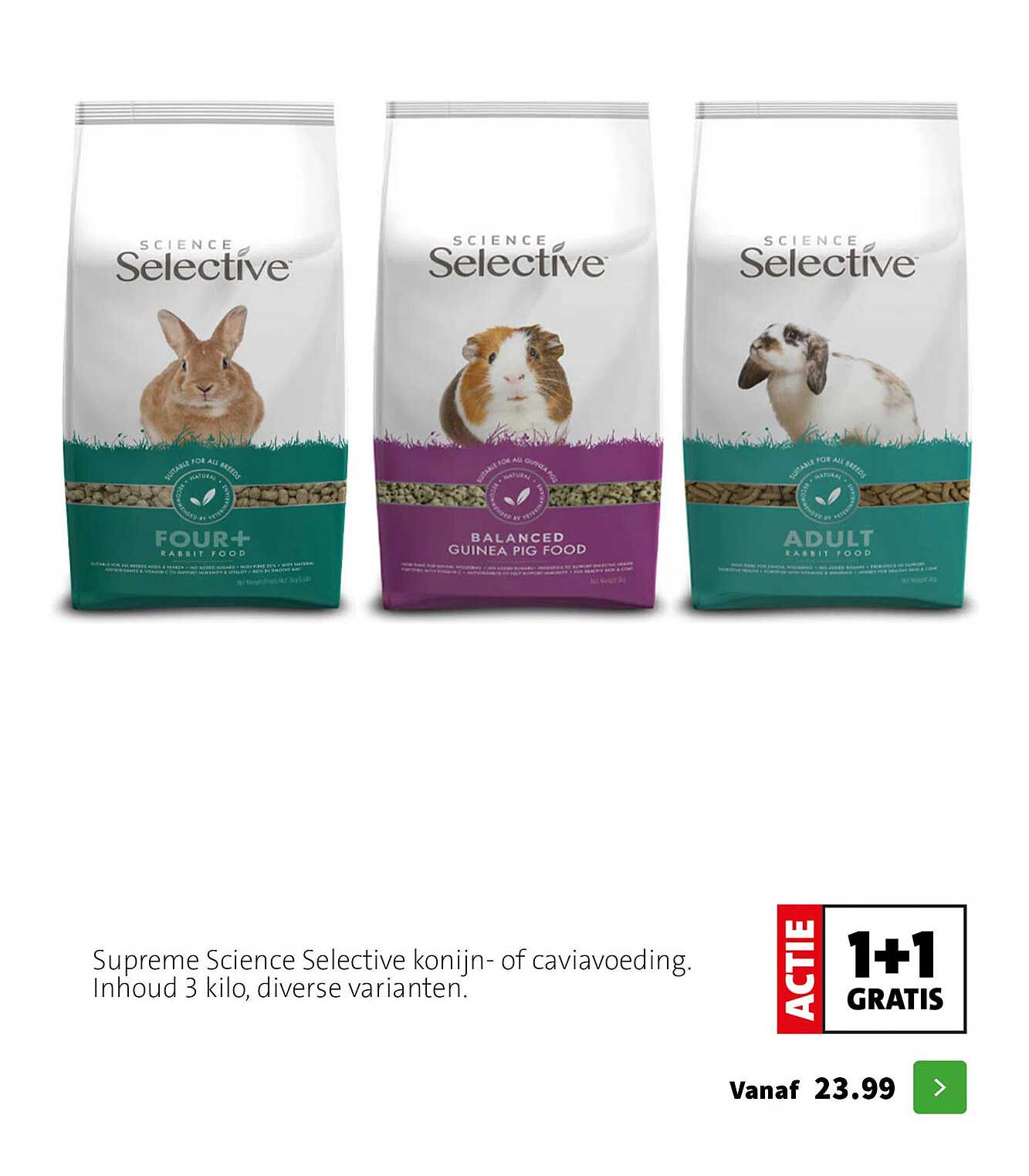 Supreme Science Selective konijn- of caviavoeding. Inhoud 3 kilo, diverse varianten. 1+1 gratis