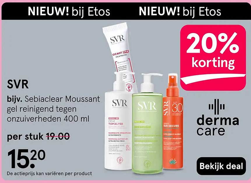 SVR bijv. Sebiaclear Moussant gel reinigend tegen onzuiverheden 400 ml 20% korting