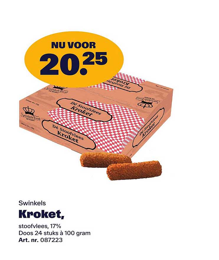 Swinkels Kroket, stoofvlees, 17% Doos 24 stuks à 100 gram