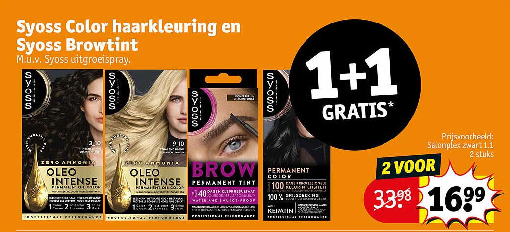Syoss Color haarkleuring en Syoss Browtint 1+1 GRATIS*