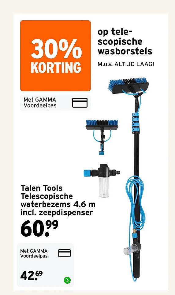 Talen Tools Telescopische waterbezem 4.6 m incl. zeepdispenser