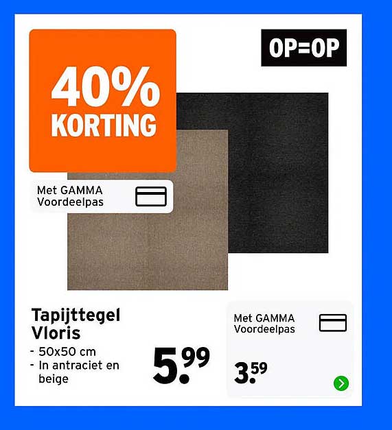 Tapijttegel Vloris - 50x50 cm - In antractiet en beige 40% korting OP=OP