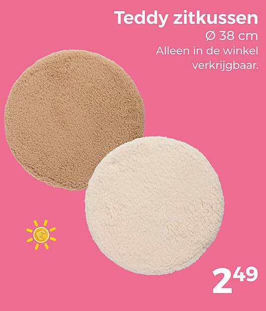 Teddy zitkussen Ø 38 cm Alleen in de winkel verkrijgbaar.