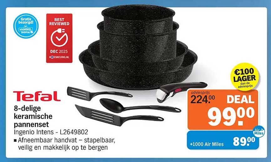 Tefal 8-delige keramische pannenset Ingenio Intens - L2649802