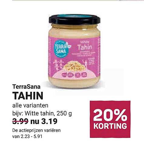 TerraSana TAHIN alle varianten, bijv: Witte tahin, 250 g 20% KORTING