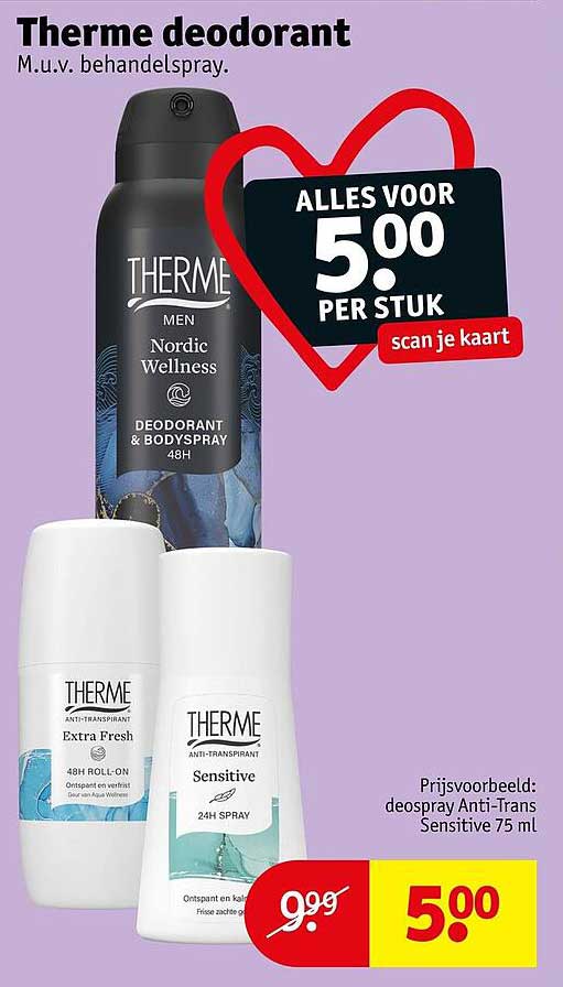 Therme deodorant M.u.v. behandelspray. ALLES VOOR 5.00 PER STUK scan je kaart