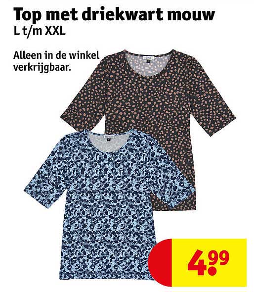 Top met driekwart mouw L t/m XXL