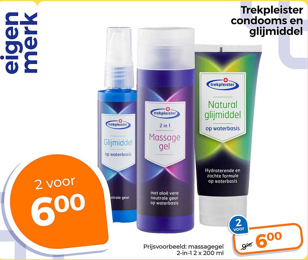 Trekpleister condooms en glijmiddel 2 voor 6.00