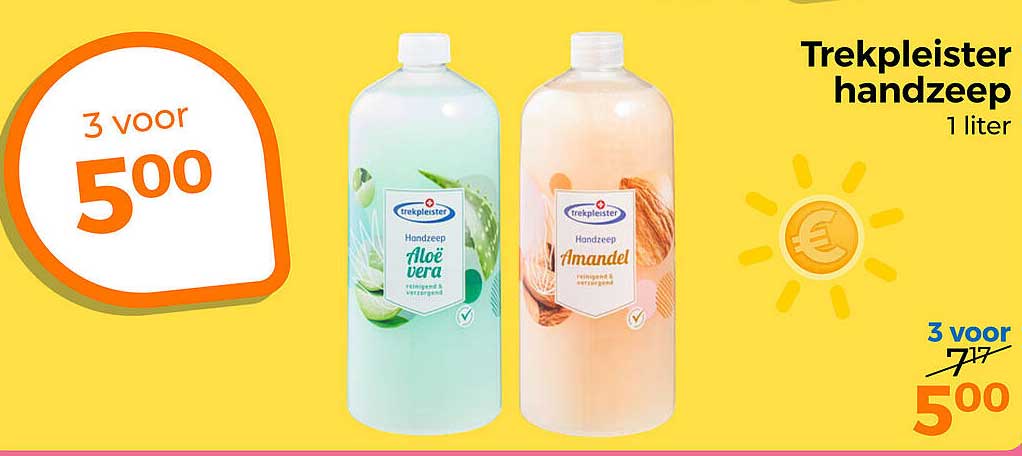 Trekpleister handzeep 1 liter 3 voor 5,00