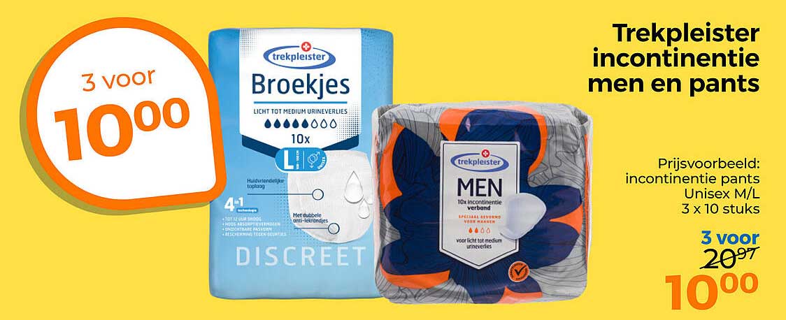 Trekpleister incontinentie men en pants 3 voor 10,00
