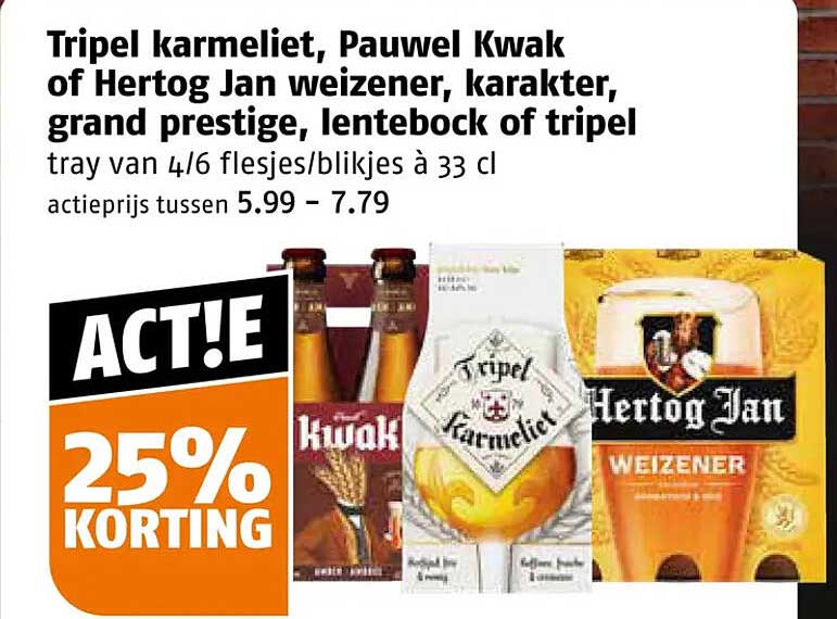 Tripel karmeliet, Pauwel Kvak of Hertog Jan weizener, karakter, grand prestige, lentebock of tripel 25% korting