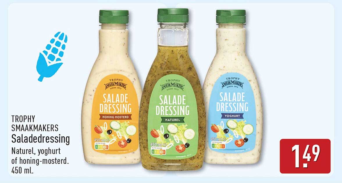 TROPHY SMAAKMAKERS Saladressing Naturel, yoghurt of honing-mosterd. 450 ml.