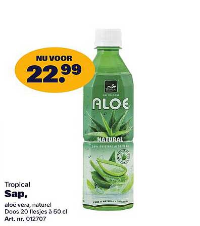 Tropical Sap, aloë vera, naturel, Doos 20 flesjes à 50 cl, Art. nr. 012707