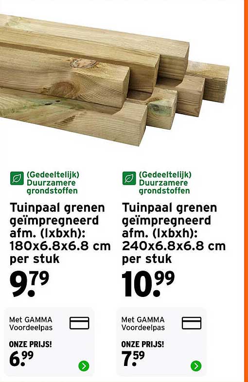Tuinpaal grenen geïmpregneerd afm. (lxbxh): 180x6.8x6.8 cm per stuk