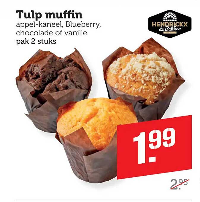 Tulp muffin appel-kaneel, Blueberry, chocolade of vanille pak 2 stuks