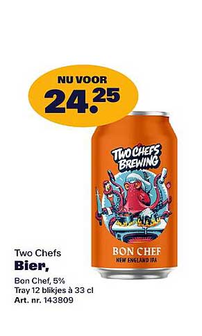 Two Chefs Bier, Bon Chef, 5% Tray 12 blikjes à 33 cl Art. nr. 143809