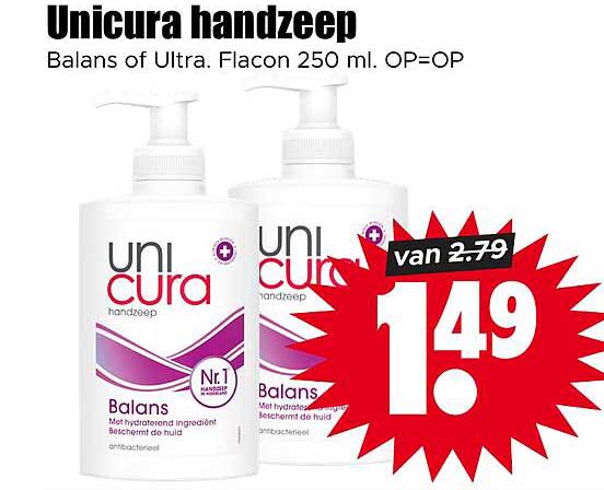 Unicura handzeep Balans of Ultra. Flacon 250 ml. OP=OP