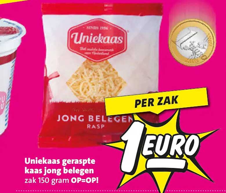 Uniekaas geraspte kaas jong belegen zak 150 gram OP=OP!