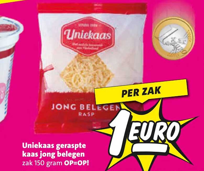 Uniekaas geraspte kaas jong belegen zak 150 gram OP=OP! PER ZAK 1 EURO