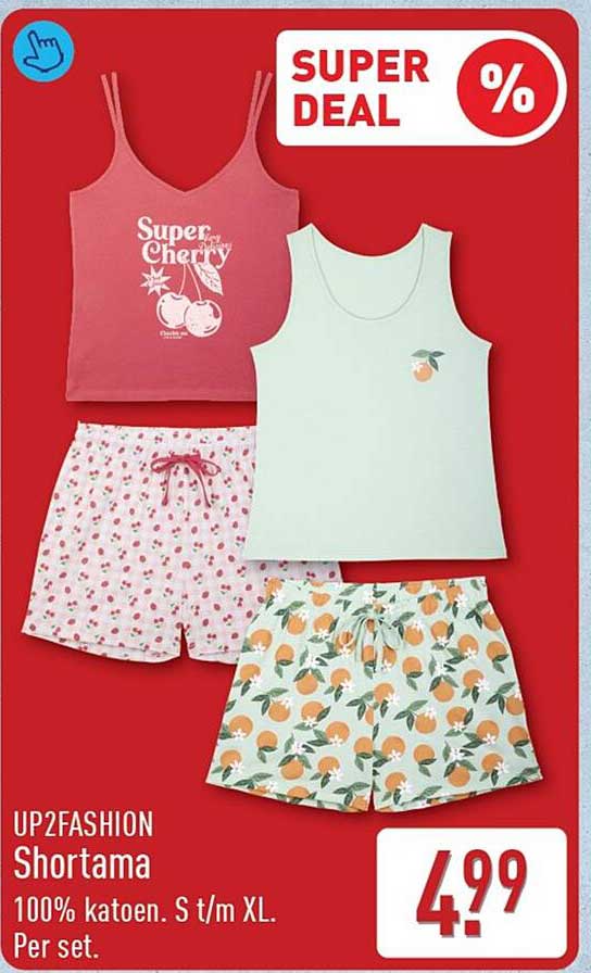UP2FASHION Shortama 100% katoen. S t/m XL. Per set.