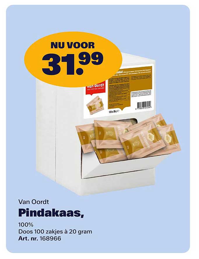 Van Oordt Pindakaas, 100% Doos 100 zakjes à 20 gram